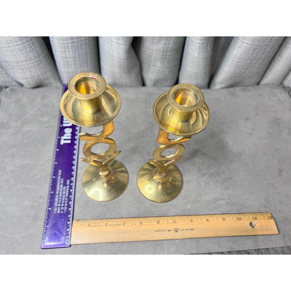 Brass Solid JOY Dinner Candle Stick Holders 8" Pair International Silver Company - Picture 7 of 8